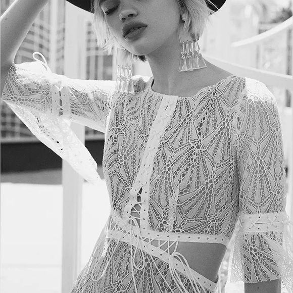 FOR LOVE & LEMONS High Roller Lace Maxi Dress Cutout Bell Sleeves w/ Tags Size M - Picture 8 of 16